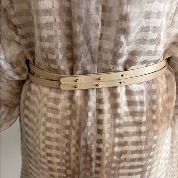 Halston Heritage Cream-Ivory Sheer Checked Tunic with Belt - Picture 9 of 12